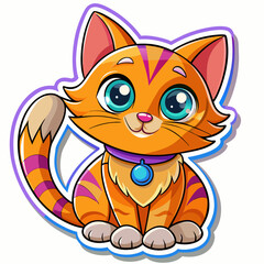 Cute Cartoon Cat Sticker on White Background