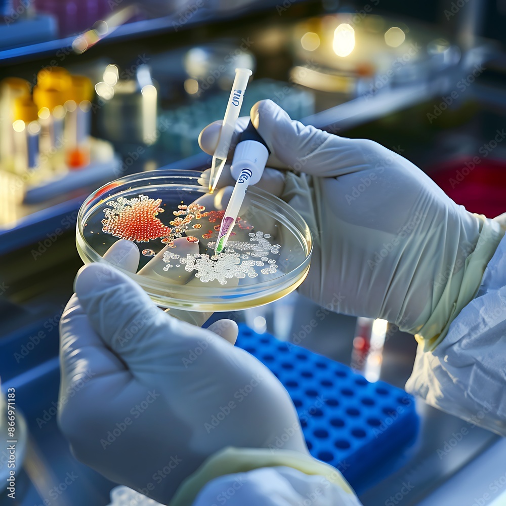 Poster close-up of a scientist's hands in a laboratory