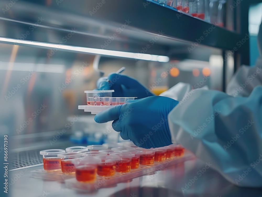 Aufkleber scientist working with samples in laboratory