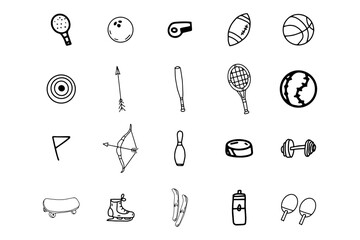Sport clipart. Vector doodle sport icons and symbols. Hand drawn healthy objects