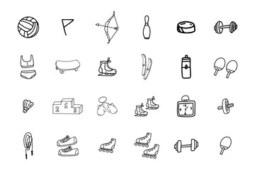 Sport clipart. Vector doodle sport icons and symbols. Hand drawn healthy objects