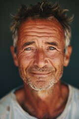 Fototapeta premium Portrait of a Weathered Mature Man with a Serene Expression. Generative AI.
