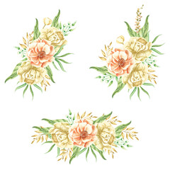 Arrangement flowers and leaves watercolor collection