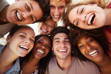 A group of happy friends laughing and enjoying their time together on a city street, embracing friendship and joy