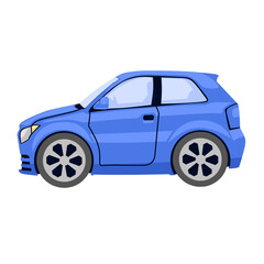 Simple illustration of blue car with transparent background