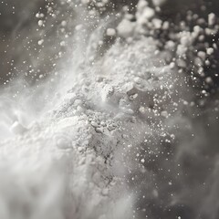 A dynamic burst of white powder creating intricate patterns.