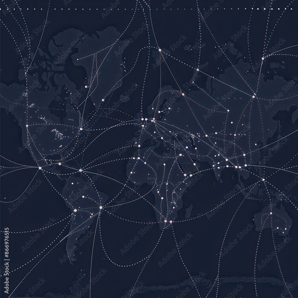 Aufkleber a simple and elegant world map with highlighted travel routes, perfect for travel agencies and globa