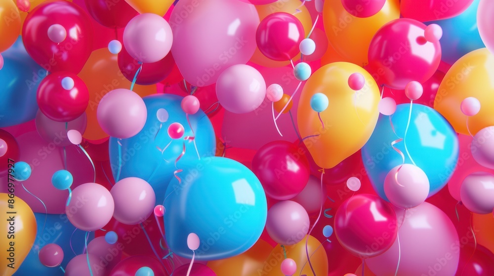 Poster a vibrant background featuring a multitude of colorful balloons in various shapes, perfect for celeb