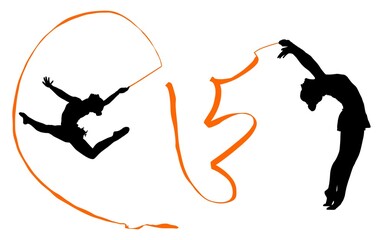 aro, gimnasia, deportes, acrobatas, gimnastas, silueta, vectores, bola. liston