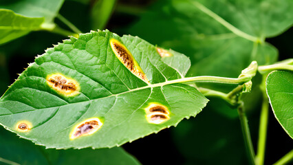 Fototapeta premium Save the soybeans! Watch out for these brown and black spots - a sign of disease