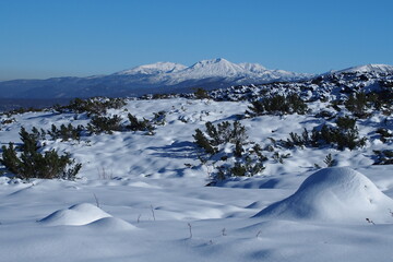 白銀の世界・北海道十勝岳登山道から大雪山方面の眺望