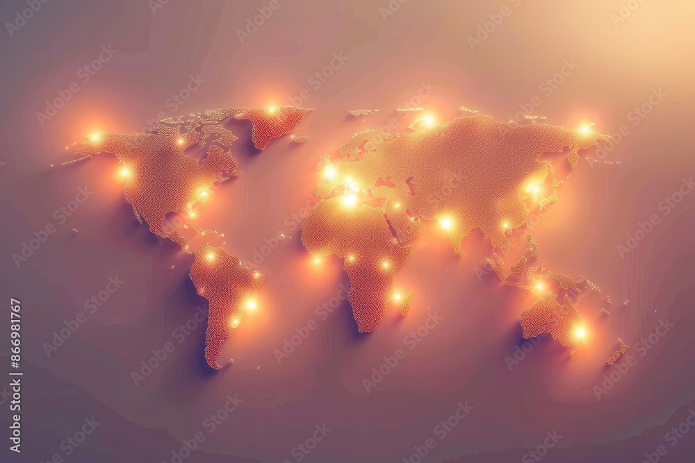 Poster A minimalist world map with highlighted routes, symbolizing travel and exploration. The image is ideal for travel agencies and global booking services. Generative AI