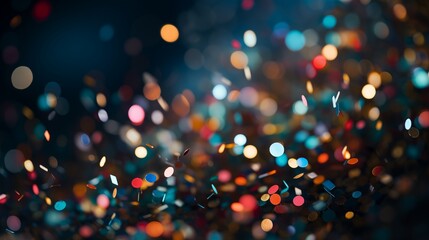 Naklejka premium A swirling array of vibrant confetti with a bokeh light backdrop, creating a festive and joyful atmosphere.