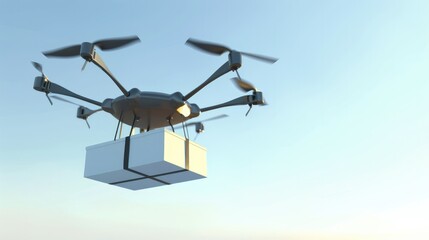 Delivery Drone Carrying a Package Against a Pure Background
