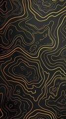 Topographic line map pattern background vector illustration with dark black and gold colors, topographical lines.