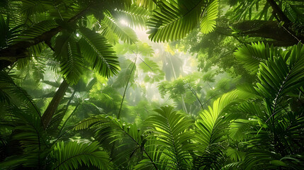 Fototapeta premium Dense Green Plant Life in Forest