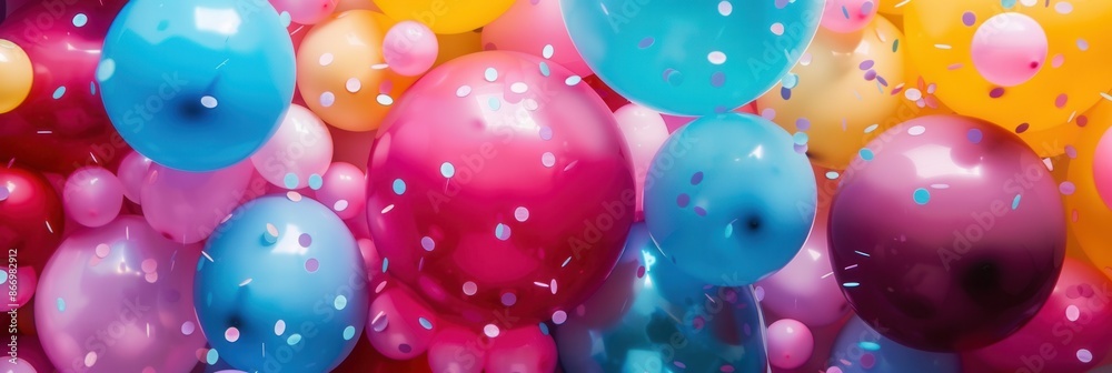 Aufkleber A vibrant and festive display of colorful balloons and confetti. Perfect for adding a touch of celebration to any event. Generative AI