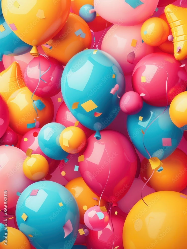 Aufkleber A vibrant and cheerful image showcasing a colorful array of balloons decorating a festive party celebration. Generative AI