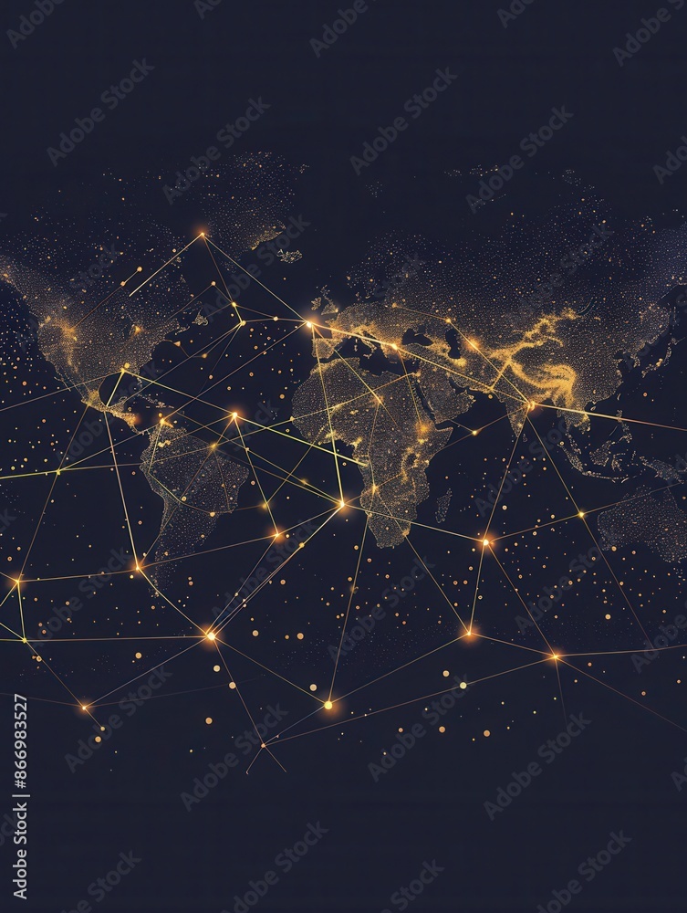 Poster a minimalist world map with glowing lines highlighting travel routes across the globe. perfect for t
