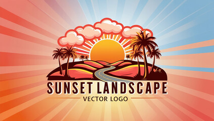 Naklejka premium Sunset landscape logo design in vector illustration medium,