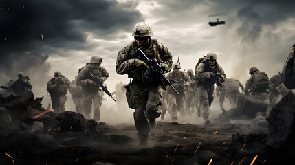 Soldiers in a fortified position repelling an enemy attack with defensive tactics and strategy.