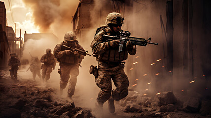 Soldiers in a fortified position repelling an enemy attack with defensive tactics and strategy.