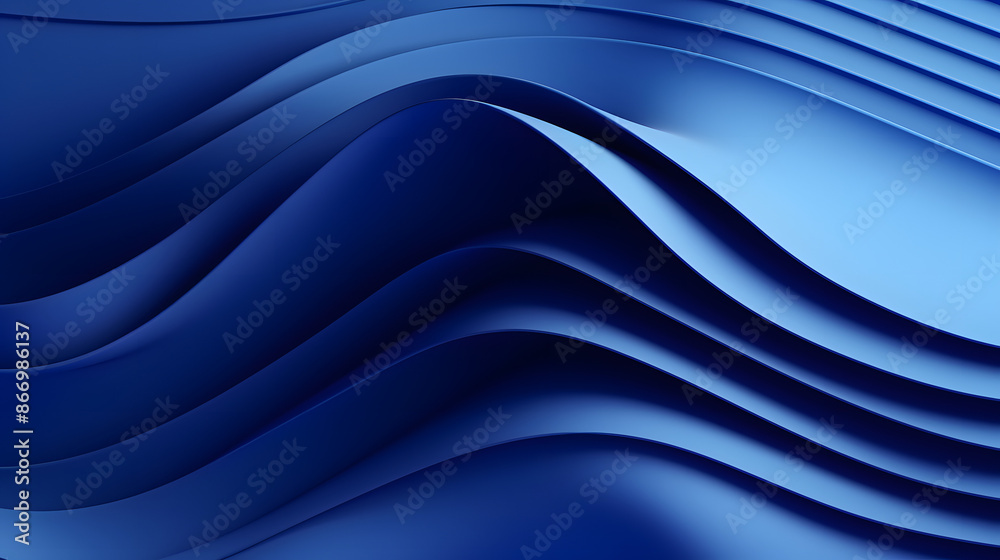 Poster Royal blue undulating 3D geometric pattern resembling wave texture in abstract design concept.