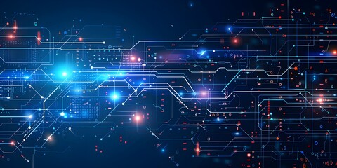 High computer technology design. Modern data protection vector presentation. Abstract circuit board futuristic concept. Data transfer and protection, internet communication on a blue background 