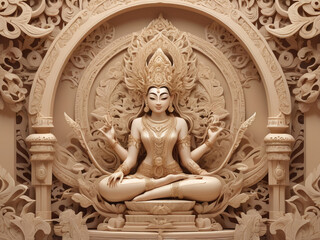 Obraz premium AI generative. 3d shape of classic flowers ornament of balinese carving with beige color for digital cnc cutting. 4