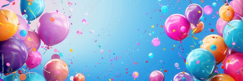Aufkleber a colorful background featuring various balloons in different shapes floating against a blue sky. pe