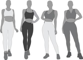Female Figure Sketch Sport Silhouette Clothes Vector Set