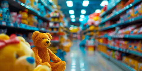Obraz premium Teddy bears in the middle of a toy store aisle