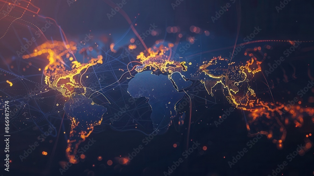 Poster a minimalist world map with highlighted travel routes, perfect for travel agencies and booking servi