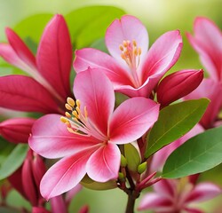 Fototapeta premium pink frangipani flower, nature, lily, plant, beauty, spring, bloom, flowers, blossom, garden, petal, flora, macro, leaf, white, floral