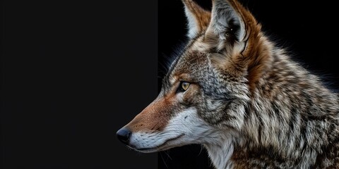 Obraz premium Realistic photography of a coyote, pure solid color background, 