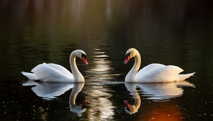 Fototapeta premium A pair of swans gliding gracefully across a lake