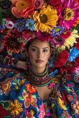 Fototapeta premium Cheerful flower fiesta, joyous feria de las flores, blossoms - celebrating the exuberance of Colombia's floral festival, where blooms abound in a colorful and festive atmosphere.