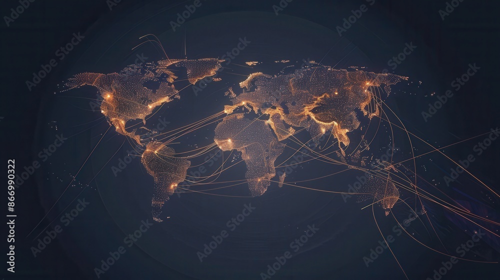 Aufkleber a minimalist world map illustration with highlighted routes, perfect for travel agencies and global 