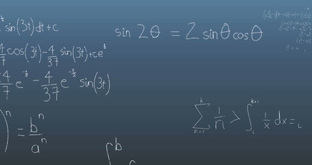 Image of mathematical data processing on blue background