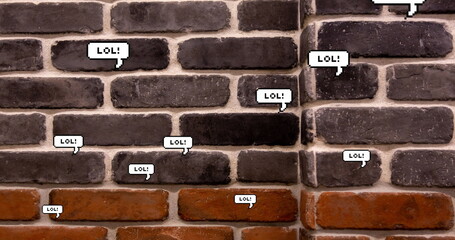 Image of speech bubbles with lol text over brick wall