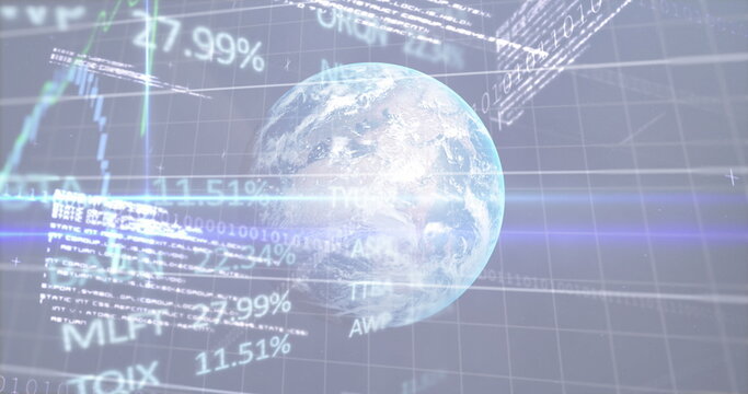 Image of trading board and multiples graphs with globe - Powered by Adobe