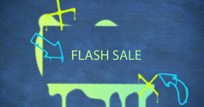 Image of flash sale text and pattern on blue background - Powered by Adobe