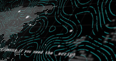 Image of data processing over green lines on black background