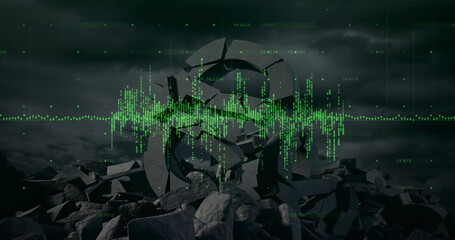 Image of financial data processing over euro sign crumbled