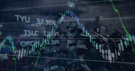 Image of financial data processing currency signs crumbled