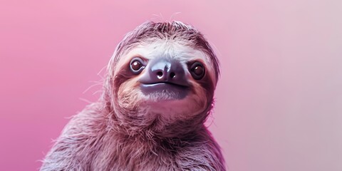Fototapeta premium Realistic photography of a sloth, pure solid color background, 