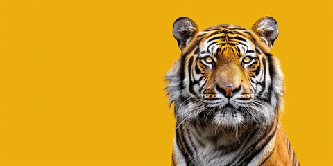 Fototapeta premium Realistic photography of a tiger, pure solid color background, 