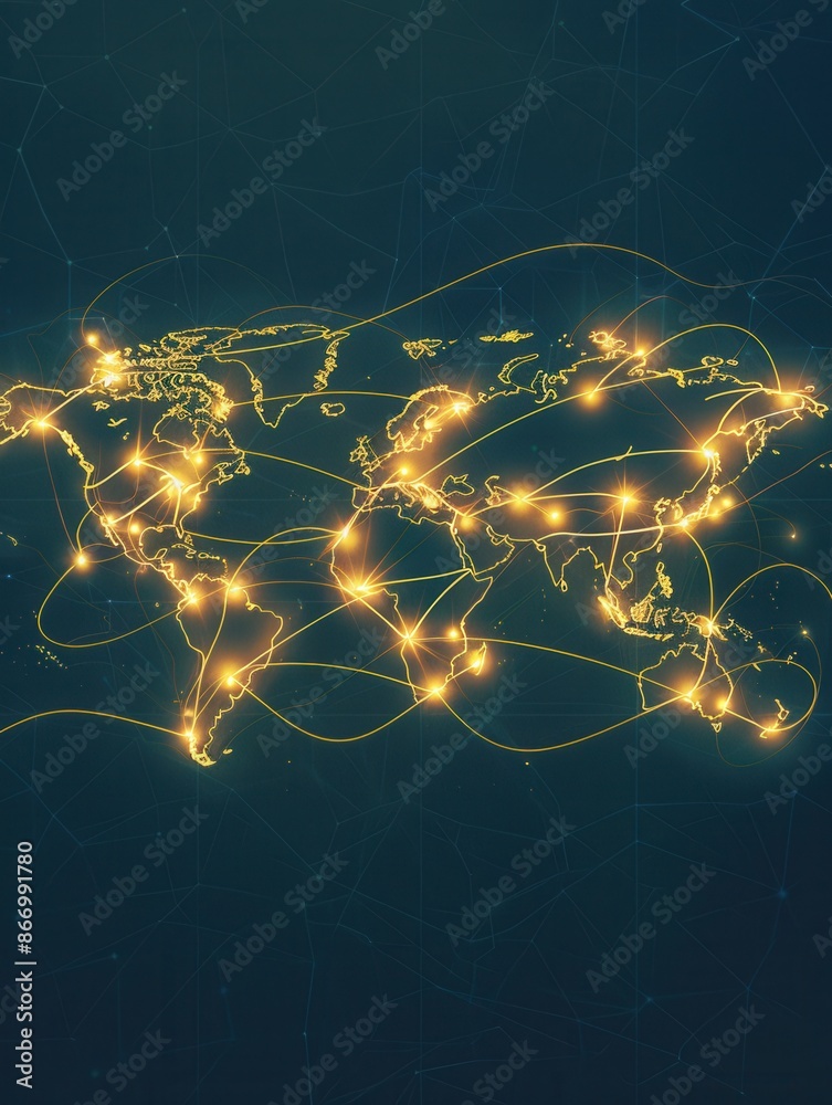 Aufkleber A simple and symbolic world map with highlighted routes, perfect for travel agencies and global booking services. Generative AI
