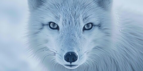 Obraz premium Realistic photography of an arctic fox, pure solid color background,