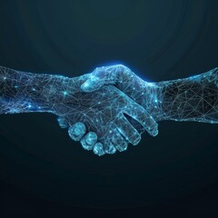 Futuristic Technology Handshake with Glowing Line Art Background Representing Agreement, Collaboration, Entrepreneurship, Business, Inclusion, and Innovation, AI-Generated High-Resolution Wallpaper
